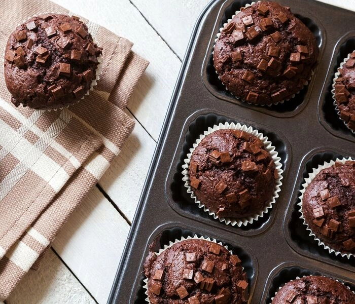 olympijské muffiny: najlepsie cokoládové muffiny s cokoládovou ganache